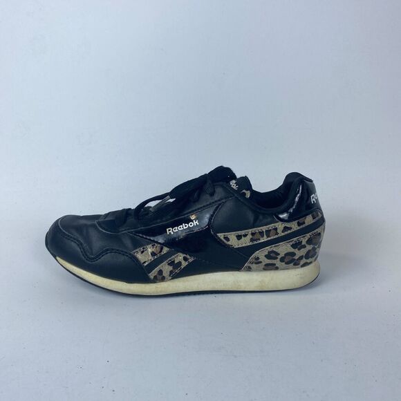 Reebok Royal 422 Sports Shoes Girls Size 4.5 Black Leopard Print Leather Lace up - Picture 6 of 10
